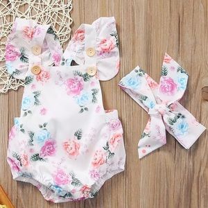 Boutique, White and floral romper baby girl